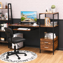Load image into Gallery viewer, 55.5 Inch Computer Desk with Movable Stand and Bookshelves-Rustic Brown