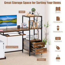 Load image into Gallery viewer, 55.5 Inch Computer Desk with Movable Stand and Bookshelves-Rustic Brown
