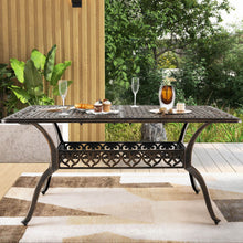 Load image into Gallery viewer, 59 Inch Aluminum Patio Dining Table with Umbrella Hole fot 6 Persons-Bronze