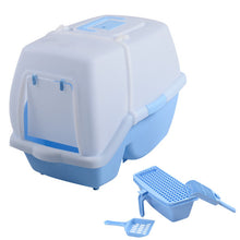 Load image into Gallery viewer, Blue & white Portable Pet Cat Hooded Litter Box