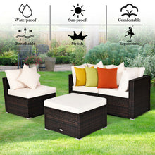 Load image into Gallery viewer, 4 Pcs Ottoman Garden Deck Patio Rattan Wicker Furniture Set Cushioned Sofa-White