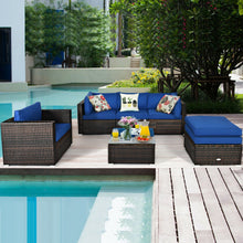 Load image into Gallery viewer, 6 Pcs Patio Rattan Furniture Set with Sectional Cushion-Blue