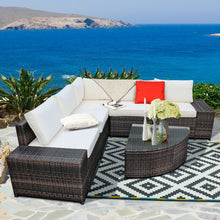 Load image into Gallery viewer, 6 Pieces Rattan Furniture Cushioned Sofa Set-White