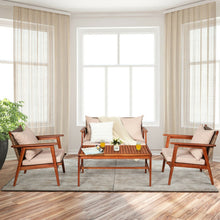 Load image into Gallery viewer, 4 Piece Acacia Wood Patio Rattan Furniture Set