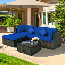Load image into Gallery viewer, 5 Pcs Outdoor Patio Rattan Furniture Set Sectional Conversation with Navy Cushions-Navy