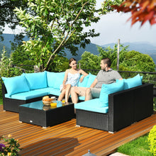 Load image into Gallery viewer, 7-Piece Outdoor Sectional Wicker Patio Sofa Set with Tempered Glass Top-Blue