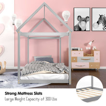 Load image into Gallery viewer, Stable Kids Platform Floor Bed with Roof ang Heavy-Duty Slats-Gray