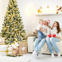 Load image into Gallery viewer, 7 Feet Pre-lit Snow Flocked Hinged Christmas Tree with 1116 Tips and Metal Stand-7 ft