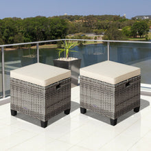 Load image into Gallery viewer, 2 Pieces Patio Rattan Ottoman Seat with Removable Cushions-Beige