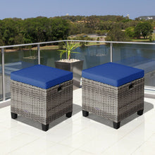 Load image into Gallery viewer, 2 Pieces Patio Rattan Ottoman Seat with Removable Cushions-Navy