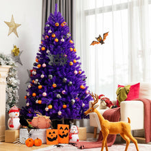 Load image into Gallery viewer, Artificial Prelit Purple Halloween Tree with Orange Lights and Pumpkin Ornaments-7'