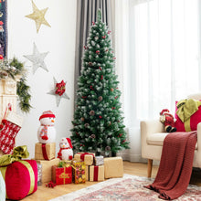 Load image into Gallery viewer, Pre-lit Artificial Pencil Christmas Tree with Pine Cones and Red Berries-6 ft