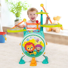 Load image into Gallery viewer, 3 Pieces Electric Kids Drum Set with Microphone Stool Pedal