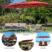 Load image into Gallery viewer, 15 Feet Double-Sided Twin Patio Umbrella with Crank and Base-Red