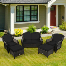 Load image into Gallery viewer, 5 Pieces Patio Rattan Sofa Set with Cushion and Ottoman-Black