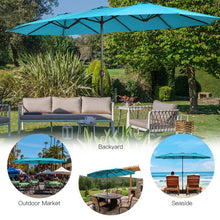 Load image into Gallery viewer, 15 Feet Double-Sided Twin Patio Umbrella with Crank and Base-Turquoise
