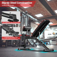 Load image into Gallery viewer, All-in-1 Adjustable Weight Folding Workout Bench with Elastic Cable-Black