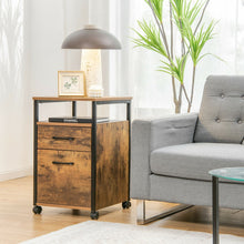 Load image into Gallery viewer, 2 Drawer Mobile File Cabinet Printer Stand with Open Shelf for Letter Size-Rustic Brown