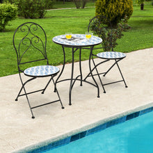 Load image into Gallery viewer, 28.5 Inch Patio Mosaic Bistro Round Table with Blue Floral Pattern