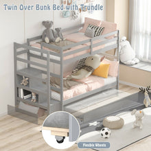 Load image into Gallery viewer, Twin Over Twin Bunk Bed with Storage Shelf and Drawer-Light Gray