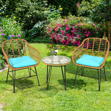 Load image into Gallery viewer, 3 Pieces Rattan Furniture Set with Cushioned Chair Table-Turquoise