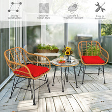 Load image into Gallery viewer, 3 Pieces Rattan Furniture Set with Cushioned Chair Table-Red