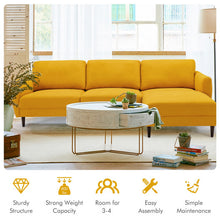 Load image into Gallery viewer, L-Shaped Fabric Sectional Sofa with Chaise Lounge and Solid Wood Legs-Yellow