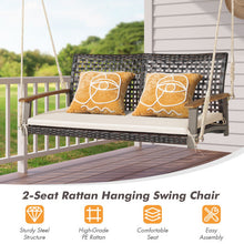 Load image into Gallery viewer, 2-Person Rattan Hanging Porch Swing Chair-Off White