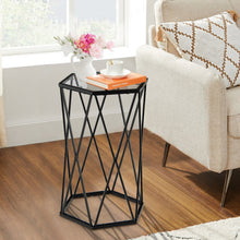 Load image into Gallery viewer, End Table Tempered Glass Top Metal Frame Hexagonal Accent Side Table Living Room