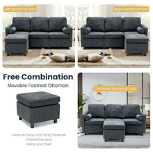Load image into Gallery viewer, 3 Seat L-Shape Movable Convertible Sectional Sofa with Ottoman-Gray