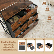 Load image into Gallery viewer, 2-Tier Storage Chest with Wooden Top and 6 Fabric Drawers-Rustic Brown
