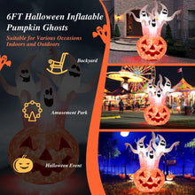 Load image into Gallery viewer, 6 Feet Inflatable Halloween Three White Ghosts with Pumpkin Decor and Rotating Lamp