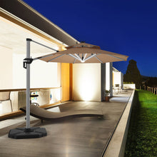 Load image into Gallery viewer, 10 Feet 360° Rotation Aluminum Solar LED Patio Cantilever Umbrella without Weight Base-Tan