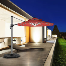 Load image into Gallery viewer, 10 Feet 360° Rotation Aluminum Solar LED Patio Cantilever Umbrella without Weight Base-Dark Red