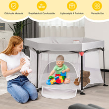 Load image into Gallery viewer, 53 Inch Outdoor Baby Playpen with Canopy and Carrying Bag Portable Play Yard Toddlers-Gray