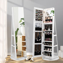 Load image into Gallery viewer, 360° Rotating Mirrored Jewelry Cabinet Armoire 3 Color LED Modes Lockable-White