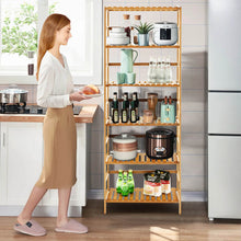 Load image into Gallery viewer, 6-Tier Bamboo Bookshelf with Adjustable Shelves-Natural
