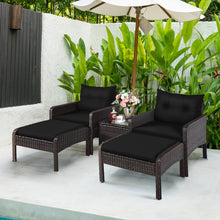 Load image into Gallery viewer, 5 Pieces Patio Rattan Sofa Ottoman Furniture Set with Cushions-Black