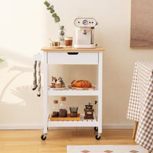 Load image into Gallery viewer, 3-Tier Kitchen Island Cart Rolling Service Trolley with Bamboo Top-White