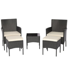 Load image into Gallery viewer, 5 Pieces Outdoor Wicker Sofa Set with Coffee Table and 2 Ottomans