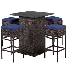 Load image into Gallery viewer, 5 Pieces Patio Rattan Bar Table Stool Set Hidden Storage Shelf Cushioned-Navy