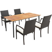 Load image into Gallery viewer, 5 Pieces Patio Wicker Cushioned Dining Set with Umbrella Hole