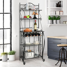 Load image into Gallery viewer, 5-Tier Metal Kitchen Baker's Rack with 5 Wine Bottles Rack