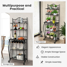 Load image into Gallery viewer, 5-Tier Metal Kitchen Baker's Rack with 5 Wine Bottles Rack