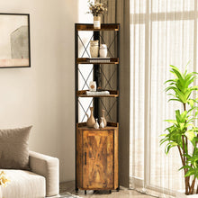 Load image into Gallery viewer, Tall Corner Storage Cabinet with 3-Tier Shelf and Enclosed Cabinet-Rustic Brown