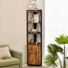 Load image into Gallery viewer, Tall Corner Storage Cabinet with 3-Tier Shelf and Enclosed Cabinet-Rustic Brown