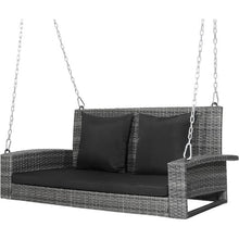 Load image into Gallery viewer, 2-Person Patio PE Wicker Hanging Porch Swing Bench Chair Cushion 800 Pounds-Black