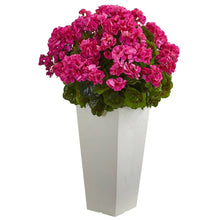 Load image into Gallery viewer, 27" Geranium Artificial Plant in White Planter UV Resistant (Indoor/Outdoor)