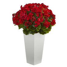 Load image into Gallery viewer, 27" Geranium Artificial Plant in White Planter UV Resistant (Indoor/Outdoor)