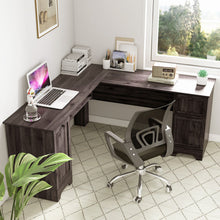 Load image into Gallery viewer, L-Shaped Office Desk with Storage Drawers and Keyboard Tray-Dark Brown